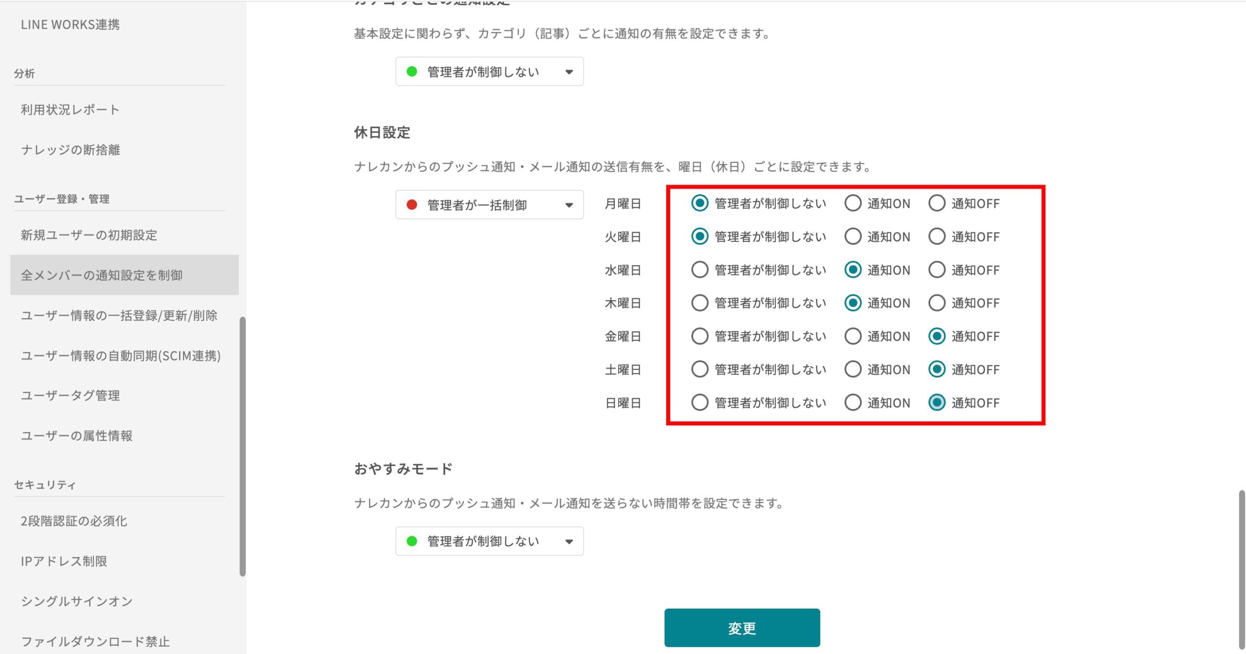 他メンバーの通知設定を、制御する機能はありますか?