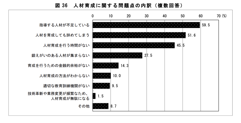 人材育成に関する問題点の内訳を示したグラフ