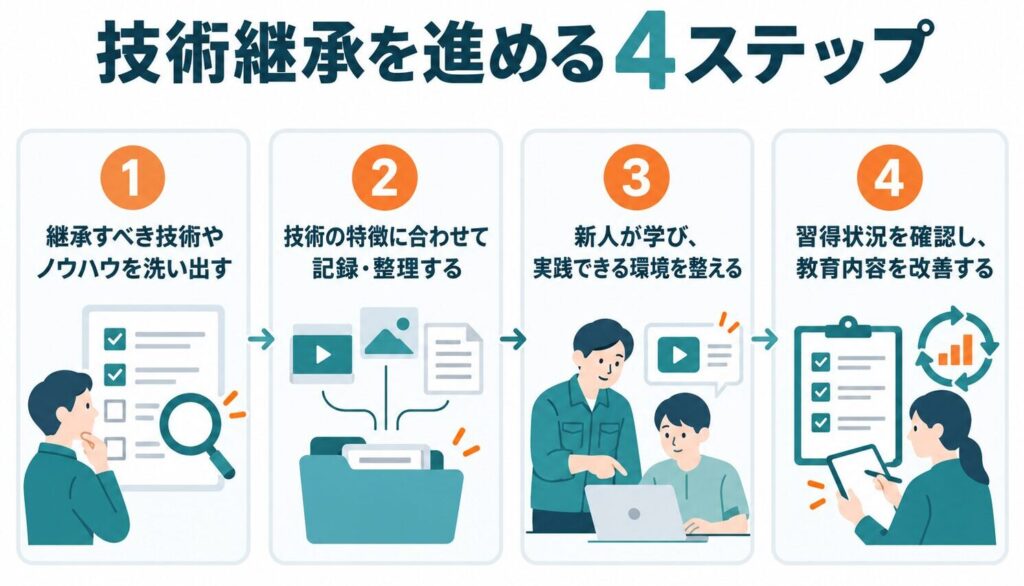 技術継承を進めるための4ステップのイメージ画像